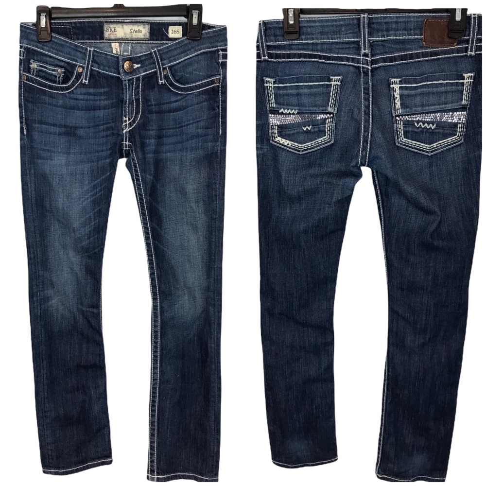 BKE Women's Stella Straight  Contrast Stitch Jeans Size 26Short